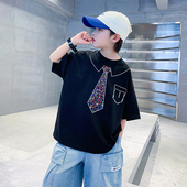 男大童夏装 痞帅上衣潮 儿童男孩夏季 韩范纯棉宽松短袖 t恤2025新款