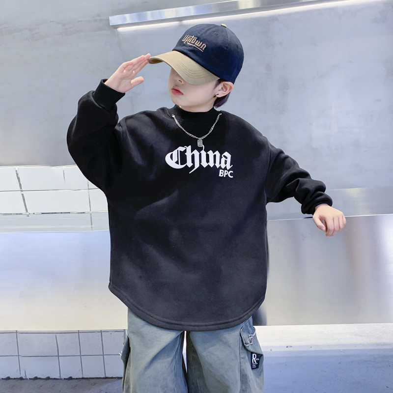 男童秋冬潮酷加厚一体绒宽松卫衣