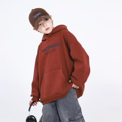 男童秋冬潮牌加厚一体绒连帽卫衣