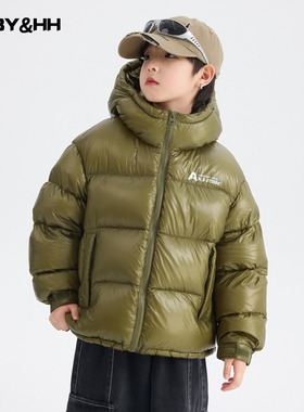 男大童冬季90白鸭绒连帽面包羽绒服2025新款儿童男孩短款极寒外套