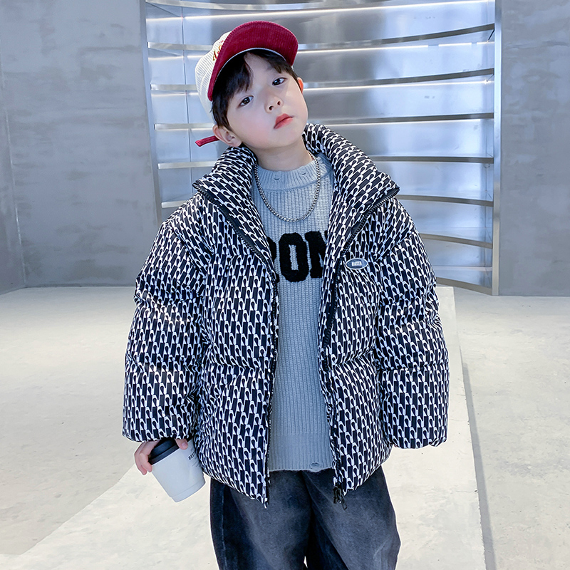 男童秋冬季千鸟格潮牌加厚羽绒服