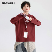 t恤2026新款 男童早春季 潮牌纯棉长袖 青少年儿童宽松运动打底上衣