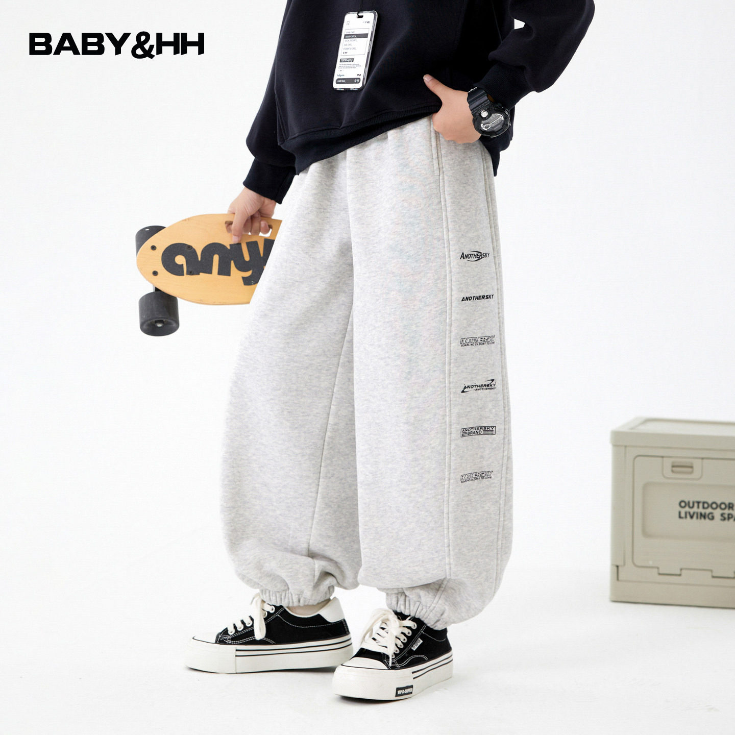 男童秋冬季灰色加绒运动卫裤2026新款儿童中学生加厚保暖直筒裤子