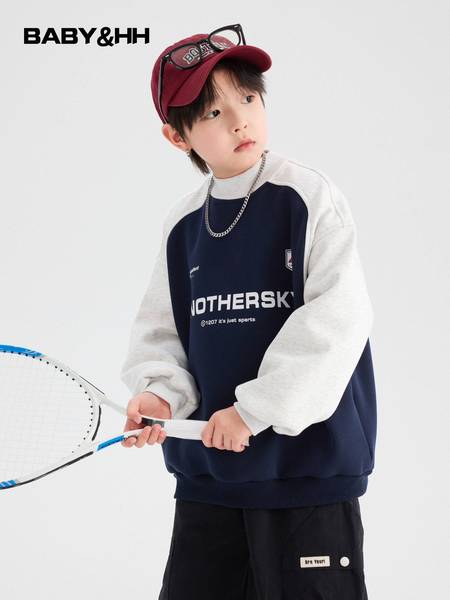 男童秋冬季韩范撞色半高领加绒卫衣2025新款学生儿童加厚运动上衣