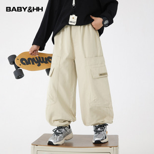 男童秋冬韩范防风加绒直筒工装裤2025新款青少年儿童加厚休闲裤子