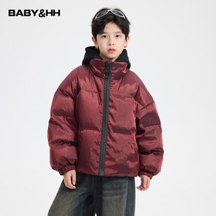 男童冬装新年红色假两件连帽羽绒服2026新款儿童男孩过年防寒外套