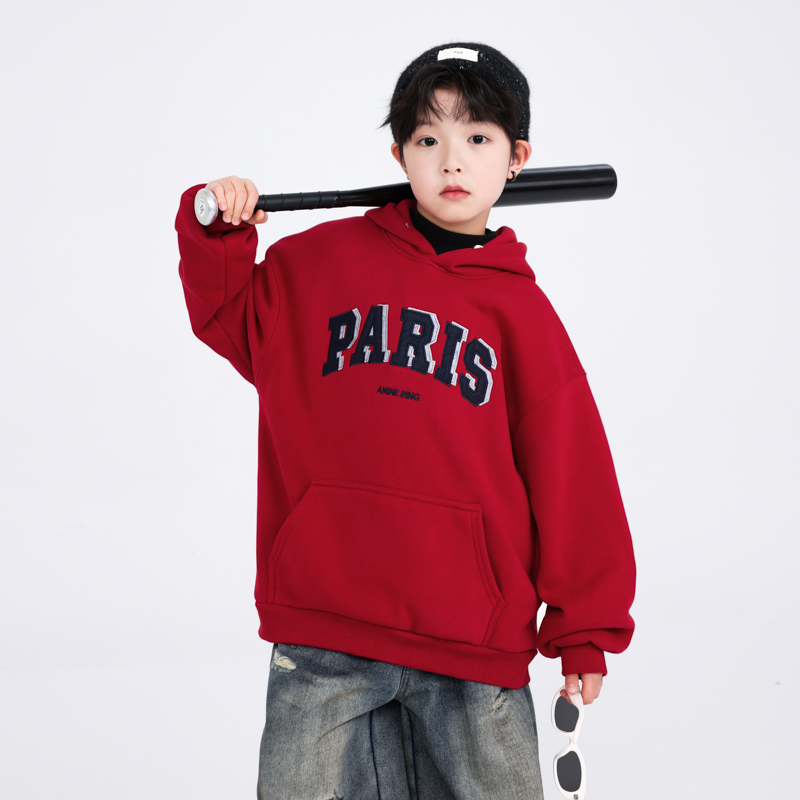 男童冬季红色炸街加绒本命年卫衣