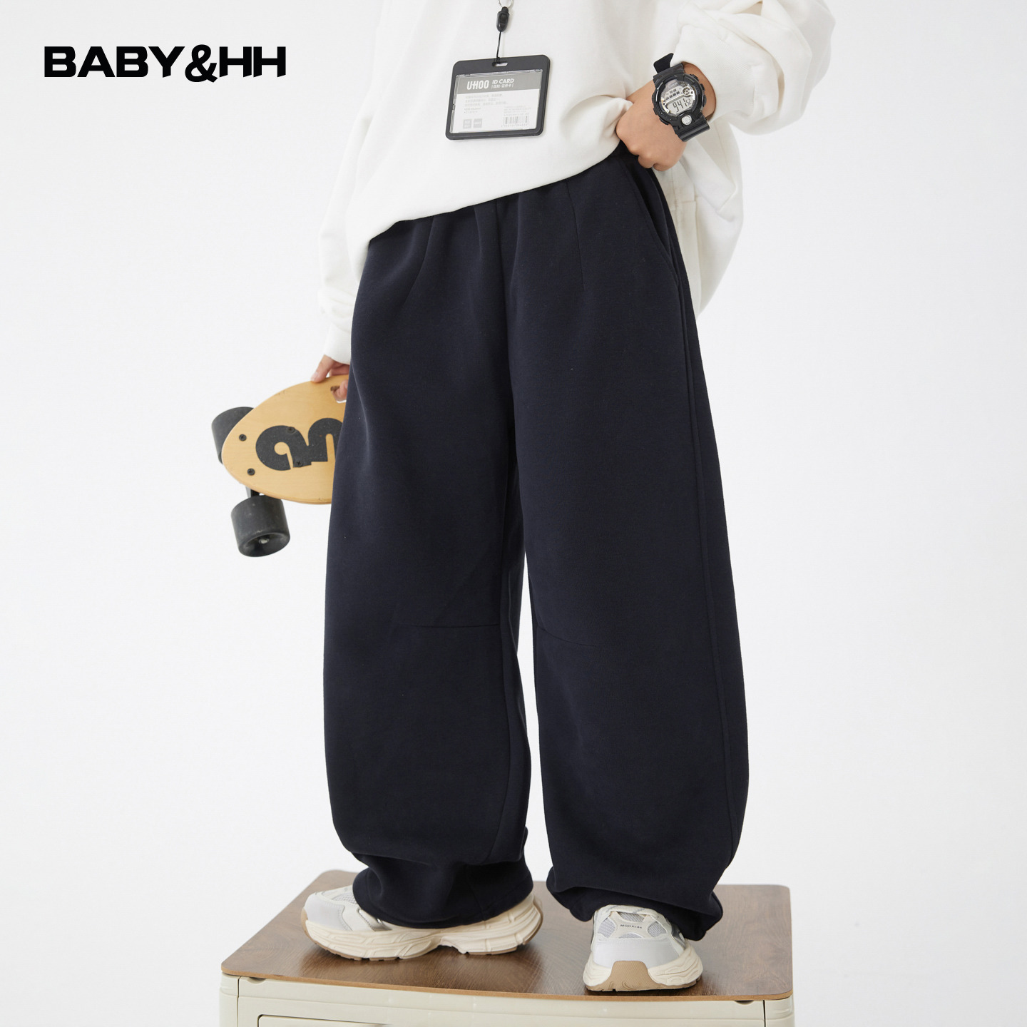 韩范一体绒直筒阔腿宽松运动卫裤