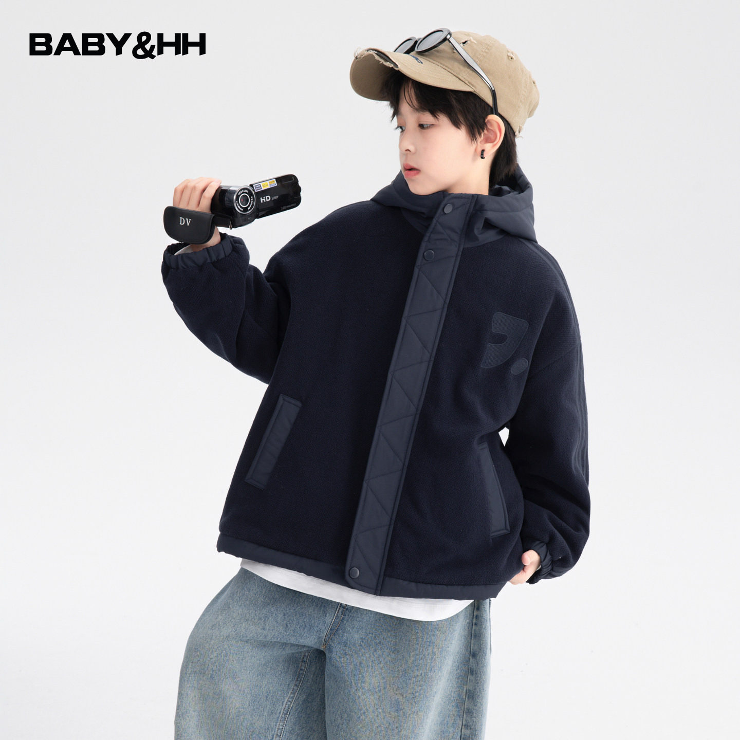 男童秋冬韩范摇粒绒拼接夹棉外套2025新款青少年儿童冬季加厚棉服