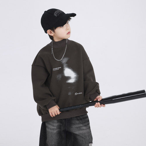 男童冬季韩系加绒加厚半高领卫衣