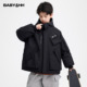 男童冬季 儿童男孩防水免洗夹棉外套潮 黑色运动冲锋衣棉服2026新款