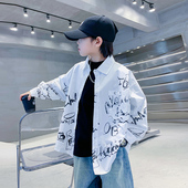 涂鸦长袖 白衬衫 2025新款 男童春季 儿童男孩春秋帅气薄款 衬衣外套潮