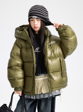 女大童冬季90白鸭绒连帽面包羽绒服2025新款儿童女孩短款极寒外套