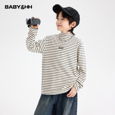 韩范条纹半高领内搭德绒打底上衣