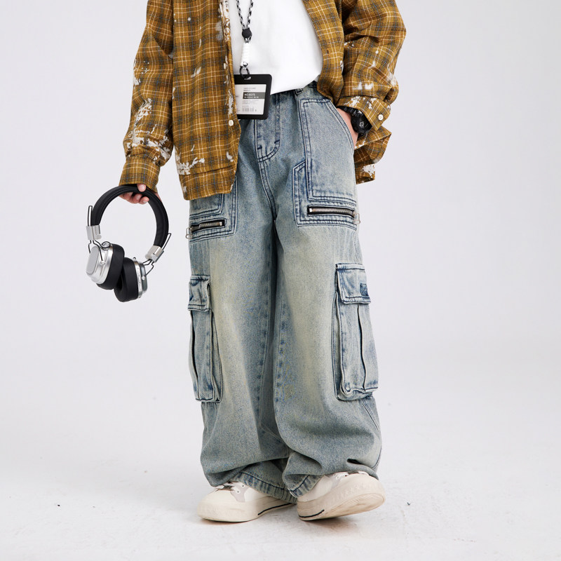 男童春秋韩版阔腿工装牛仔裤2025新款儿童秋季痞帅直筒宽松裤子潮