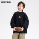 男童秋冬季 儿童加厚宽松内搭上衣 黑色加绒半高领运动卫衣2026新款