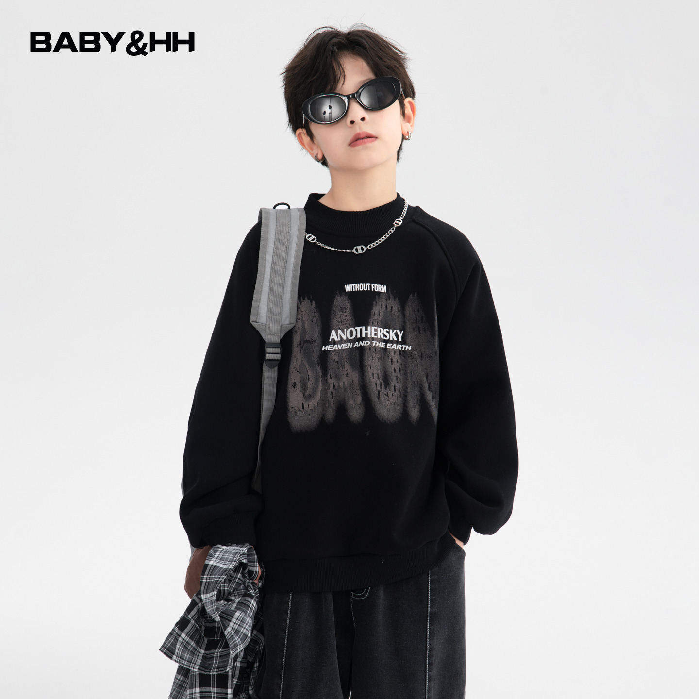 潮酷半高领一体绒hiphop街舞卫衣