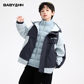 男童冬装 户外撞色三合一冲锋衣羽绒服2025新款 儿童防水防寒外套潮