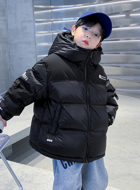 男童黑色连帽免洗羽绒服2025新款儿童加厚冬装男孩冬季帅气外套潮
