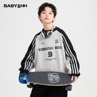 男童秋冬学院风加绒半高领拼接卫衣2025新款儿童学生加厚运动上衣