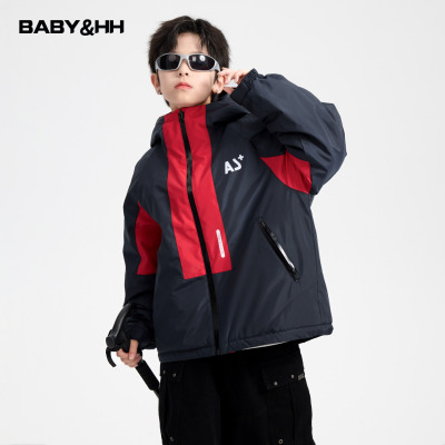 撞色户外防水加厚连帽冲锋衣棉服