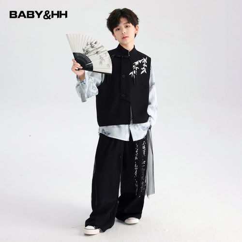 新中式中国风墨竹汉服唐装三件套