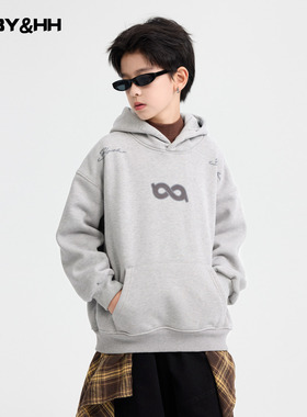 男童秋冬韩范加绒宽松连帽卫衣2025新款儿童男孩冬装加厚运动上衣