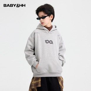 男童秋冬韩范加绒宽松连帽卫衣2025新款儿童男孩冬装加厚运动上衣