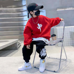 男童春装红色运动卫衣套装2026新款中国风儿童装男孩春秋帅气衣服