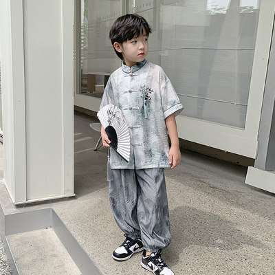 男童夏季国潮风唐装汉服短袖套装