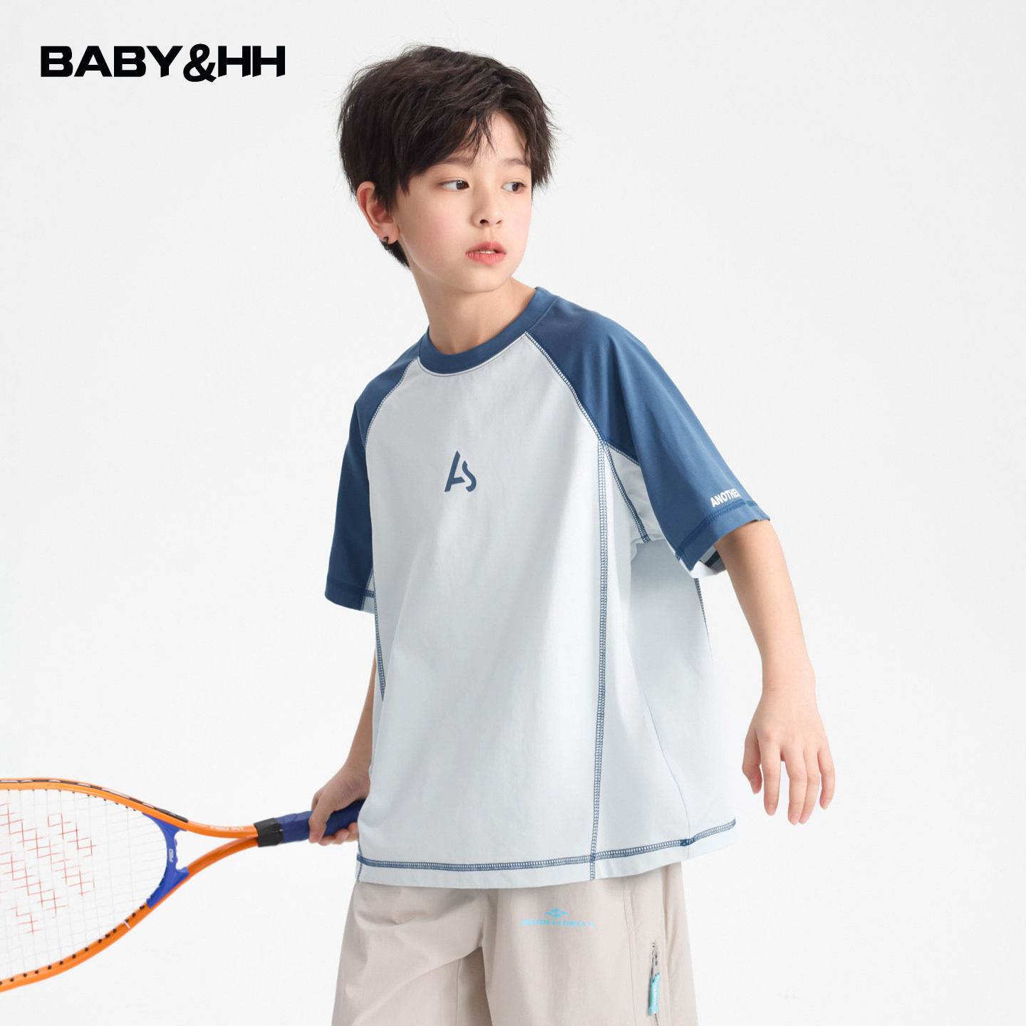 男童夏季索罗娜冰感撞色运动短袖t恤2026新款青少年儿童宽松上衣