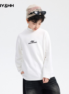 男童秋冬半高领白色德绒打底衫2025新款儿童男孩保暖长袖内搭t恤