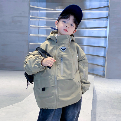 男童夹棉加厚工装棉服2024新款