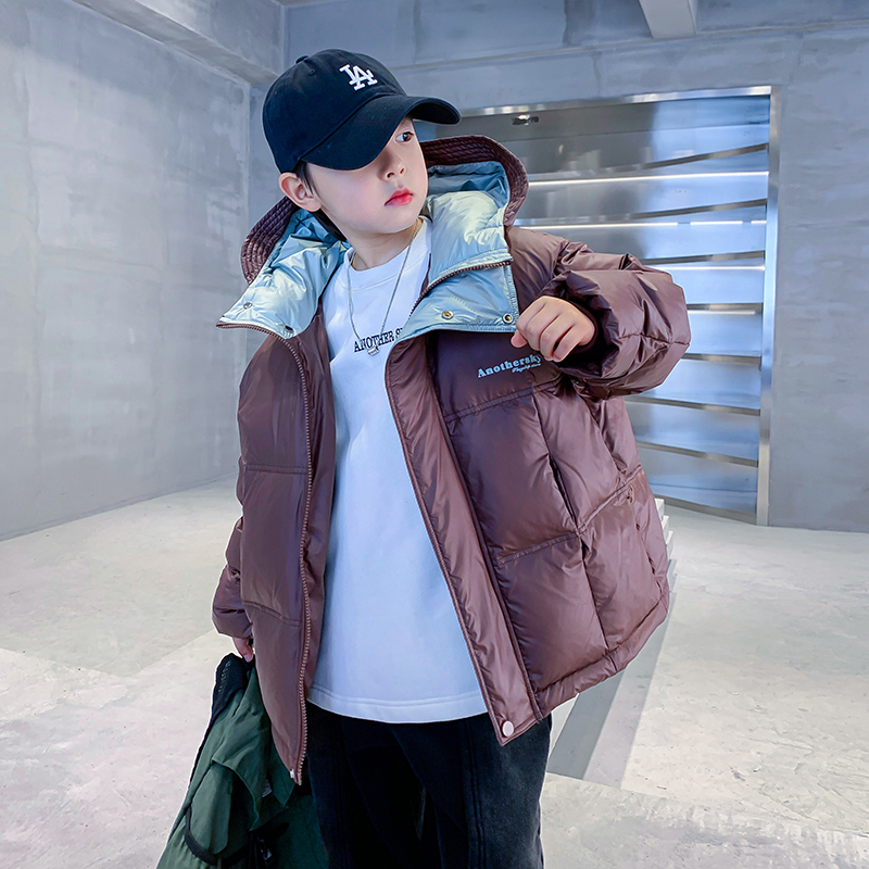 男童冬装痞帅短款连帽加厚羽绒服