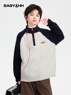 男童秋冬装撞色加厚半高领毛衣2025新款儿童中学生半开衫针织外套