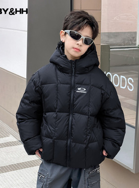 男童冬装黑色免洗高充绒面包羽绒服2025新款儿童男孩加厚防寒外套