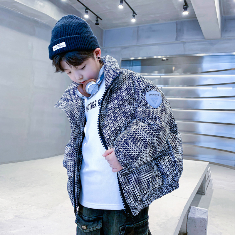 男童冬装格子加厚防寒面包羽绒服