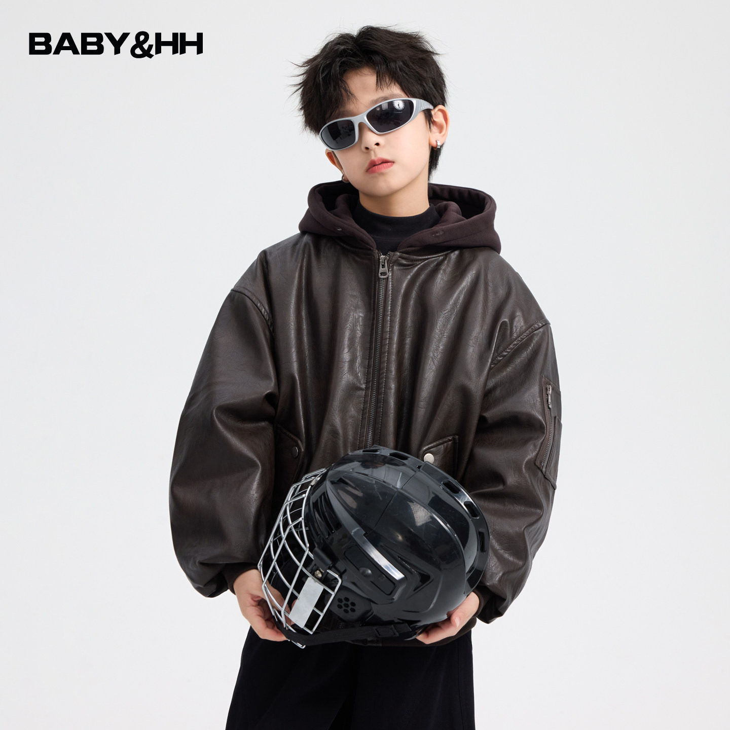 男大童冬装潮酷机车风加厚连帽棉服2025新款儿童运动防风皮衣外套