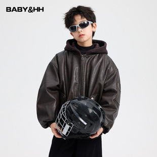 男大童冬装潮酷机车风加厚连帽棉服2025新款儿童运动防风皮衣外套