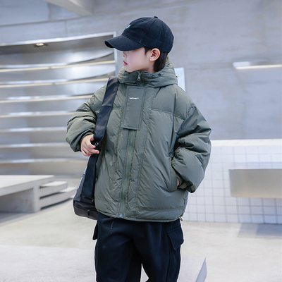 男童冬季潮牌加厚连帽工装羽绒服