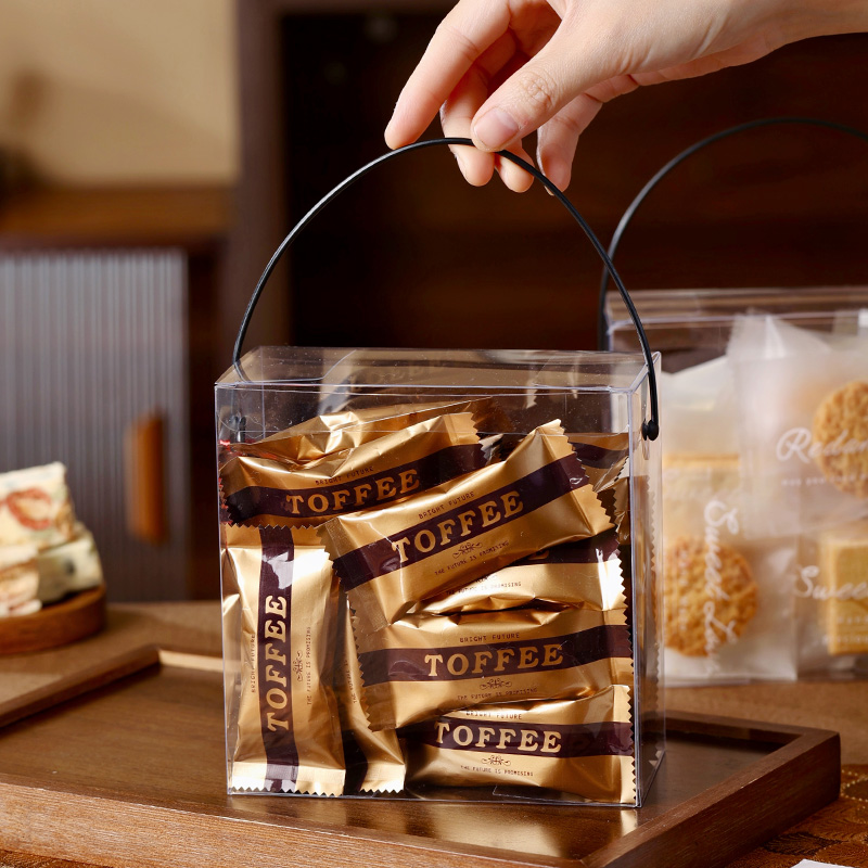 太妃糖手提包装盒太妃糖糯米船透明加厚雪花酥高档半斤饼干空盒子