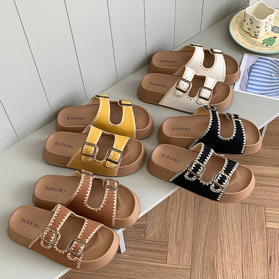 夏季新款8832-10电绣双扣厚底外穿女拖鞋百搭休闲时尚拖鞋