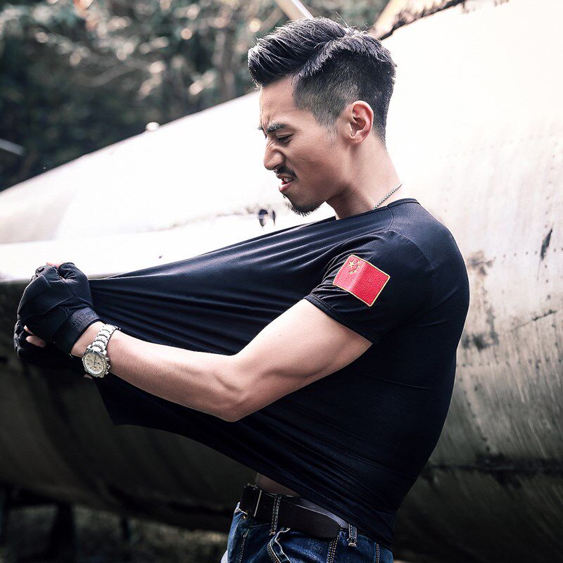 Force Soldier men's wear Short sleeved T-shirt Men's All black All black basic pure cotton Muscular Bodybuilding Tight fitting Blousesin the Men's clothing, T-shirt  category - from Buy2taobao.com to provide professional Taobao agent buy service