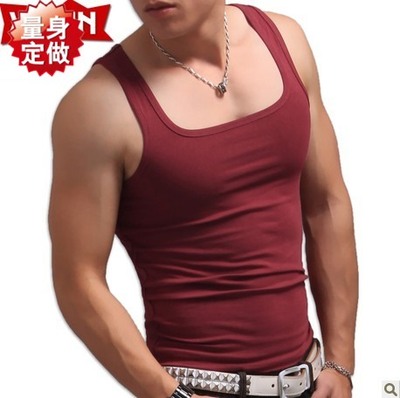 男士健身运动风方领莱卡无袖衫