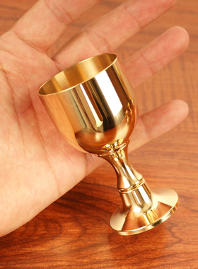 纯铜镜面高脚酒杯老式白酒黄铜小酒盅家用祭祀供奉铜杯子纯铜酒杯