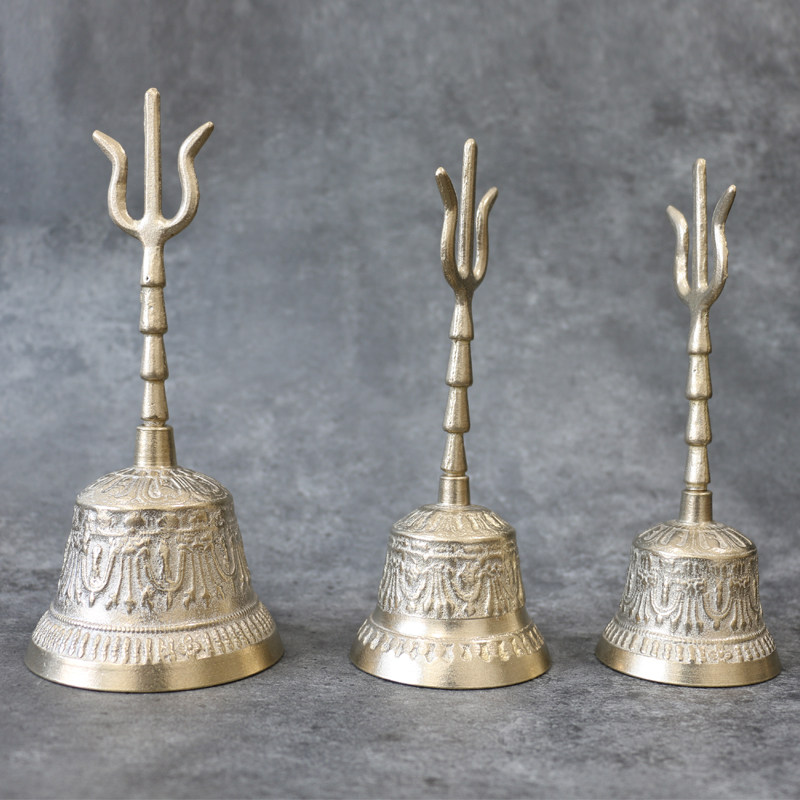 老工艺铜铃铛阴阳风水师招魂法铃法器道铃三叉铜铃法会专用三清铃