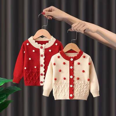 女童毛衣外套宝宝手工球开衫可爱