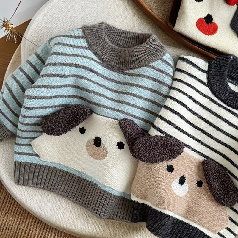男童针织衫秋冬新款儿童毛衣加绒加厚打底衫婴儿洋气卡通针织衣服