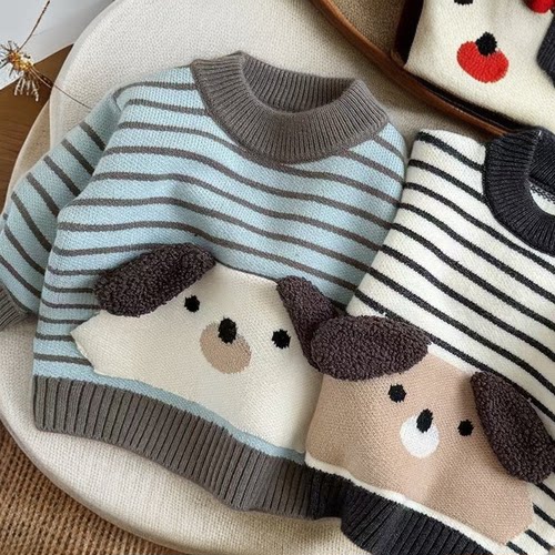 男童针织衫秋冬新款儿童毛衣加绒加厚打底衫婴儿洋气卡通针织衣服