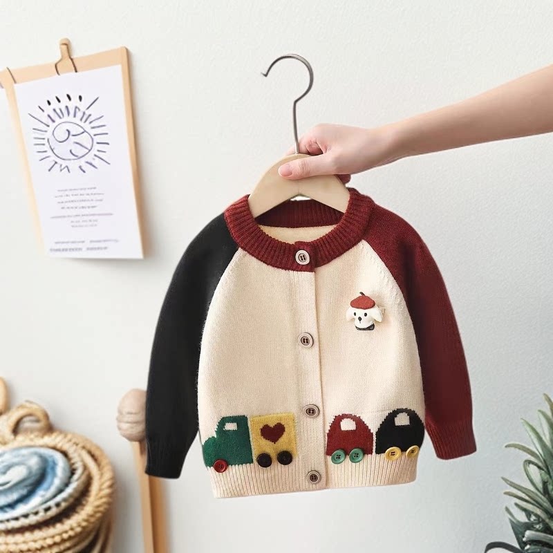 儿童针织衫男童毛衣开衫韩版宝宝春秋外套婴幼洋气小男孩申请上衣